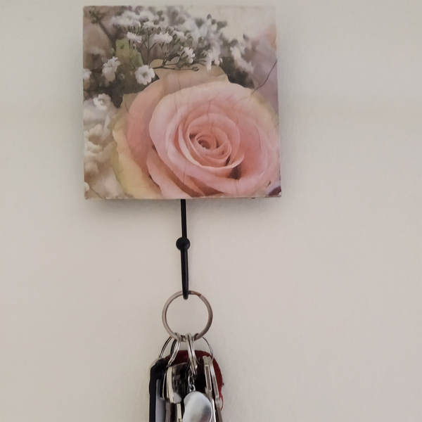 Κρεμάστρα ξύλινη μικρή τριαντάφυλλο(12*12cm) - ντεκουπάζ, λουλούδια, ξύλινα διακοσμητικά, κρεμάστρες, ξύλινα διακοσμητικά τοίχου - 3