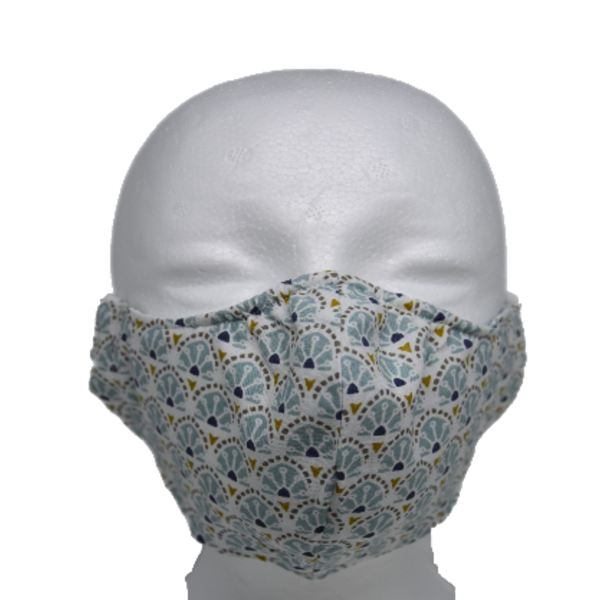 Υφασμάτινη μάσκα προσώπου πολλαπλών χρήσεων, βαμβακερή / γεωμετρικό γαλάζιο - λευκό - βαμβάκι, γυναικεία, μάσκα προσώπου, μάσκες προσώπου - 4