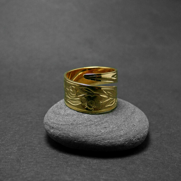 " Spoon Ring Χ " - Χειροποίητο επίχρυσο 18K ή επάργυρο δαχτυλίδι! - vintage, chevalier, επιχρυσωμένα, φλοράλ, αυξομειούμενα - 4