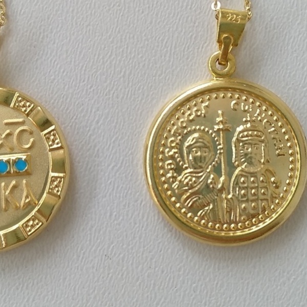 Κωνσταντινάτο κρεμαστό με γαλάζιο σμάλτο - ασήμι, επιχρυσωμένα, ασήμι 925, κωνσταντινάτα - 3