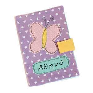 Θήκη για το παιδικό βιβλιάριο υγείας ροζ πεταλούδα - κορίτσι, όνομα - μονόγραμμα, πεταλούδα, θήκες βιβλιαρίου