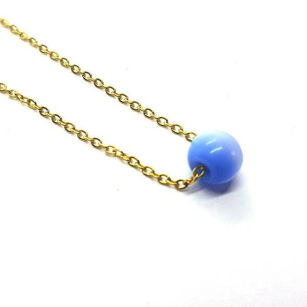 "Ocean Blue" - Μίνιμαλ κολιέ με χάντρα - charms, επιχρυσωμένα, minimal, κοντά, ατσάλι