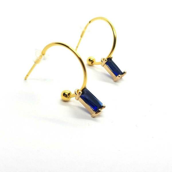 "Endless Blue Mini Hoops" - Μίνιμαλ κρεμαστά σκουλαρίκια με μεταλλικά στοιχεία - επιχρυσωμένα, ορείχαλκος, κρίκοι, μικρά, γάντζος, φθηνά