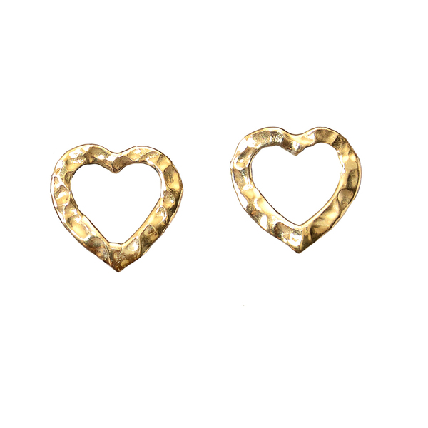 Χειροποίητα χρυσόχρωμα μικρά καρφωτά σκουλαρίκια σχήματος καρδιάς - ορείχαλκος, καρδιά, δώρο, καρφωτά, δώρα για γυναίκες