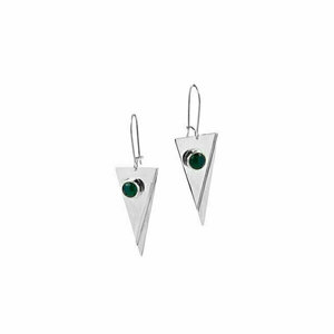 Ασημένια σκουλαρίκια με ημιπολύτιμο λίθο πράσινο αχάτη - ασήμι, αχάτης, γεωμετρικά σχέδια, boho, κρεμαστά