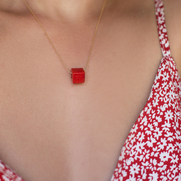 Red bead Necklace - επιχρυσωμένα, ασήμι 925, χάντρες, κοντά