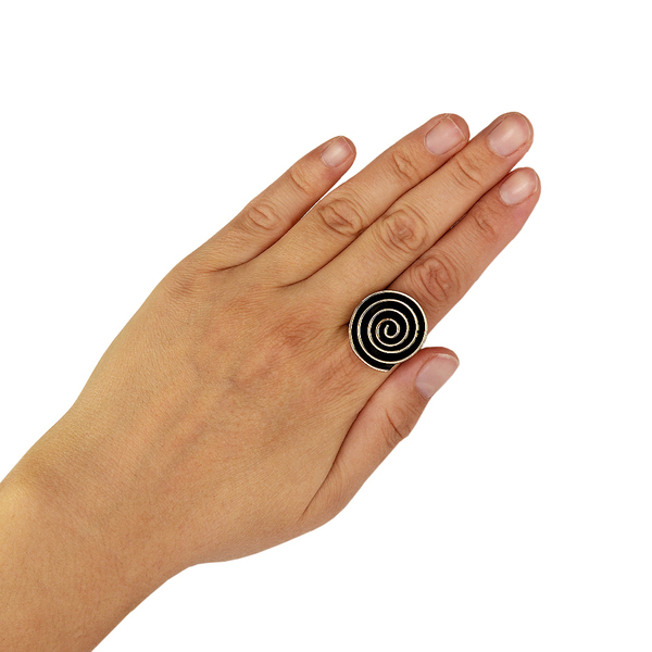 Χειροποίητο μεγάλος κυκλικό ρυθμιζόμενο δαχτυλίδι με Ελληνικό σπιράλ - αλπακάς, μεγάλα, αυξομειούμενα - 2