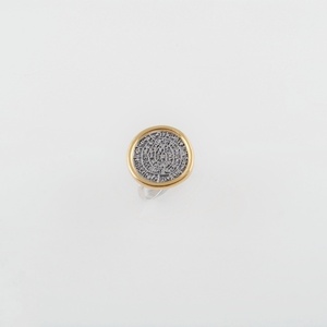 Χειροποίητο ασημένιο δαχτυλίδι Δίσκος της Φαιστού με επίχρυσο 18Κ περίγραμμα - επιχρυσωμένα, ασήμι 925, μικρά, αρχαιοελληνικό, αυξομειούμενα