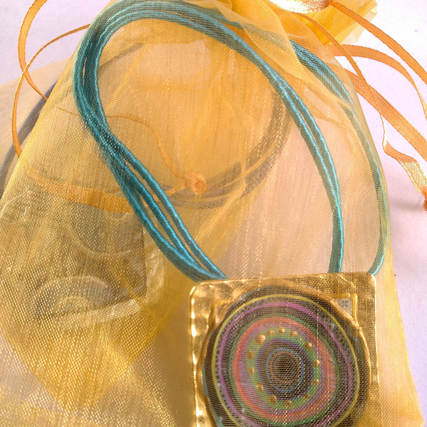 Μεταλλικό κολλιέ με ντεκουπάζ και ζωγραφική - μάτι, κοντά, μπρούντζος, επιχρυσωμένο στοιχείο - 5