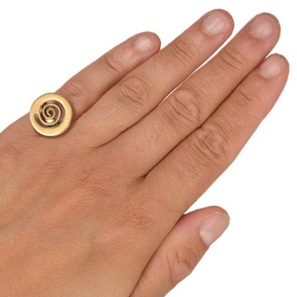 Χειροποίητο κυκλικό ρυθμιζόμενο δαχτυλίδι σεβαλιέ - chevalier, ορείχαλκος, γεωμετρικά σχέδια, αυξομειούμενα - 3