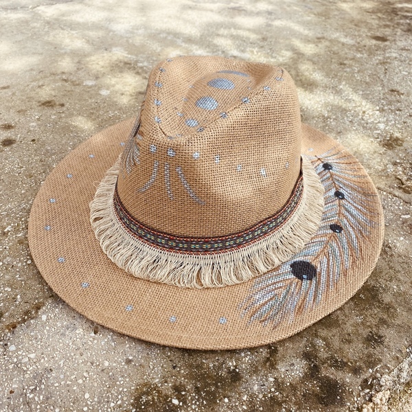 Ψάθινο καπέλο -Indiana || - ψάθινα, ζωγραφισμένα στο χέρι, καλοκαιρινό, boho, ψάθα - 2
