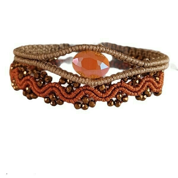 Orange waves & evil eye macrame bracelets - μακραμέ, κορδόνια, χάντρες, χεριού, αυξομειούμενα
