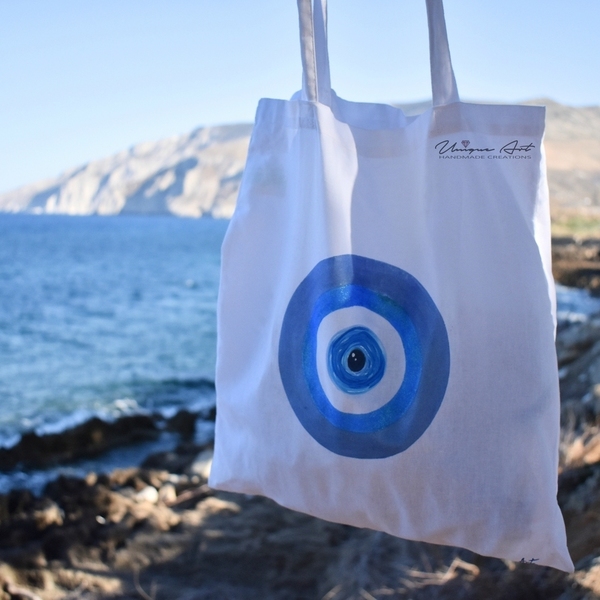 Tote bag Greek Eye | UniqueArt - ύφασμα, ώμου, all day, tote, πάνινες τσάντες