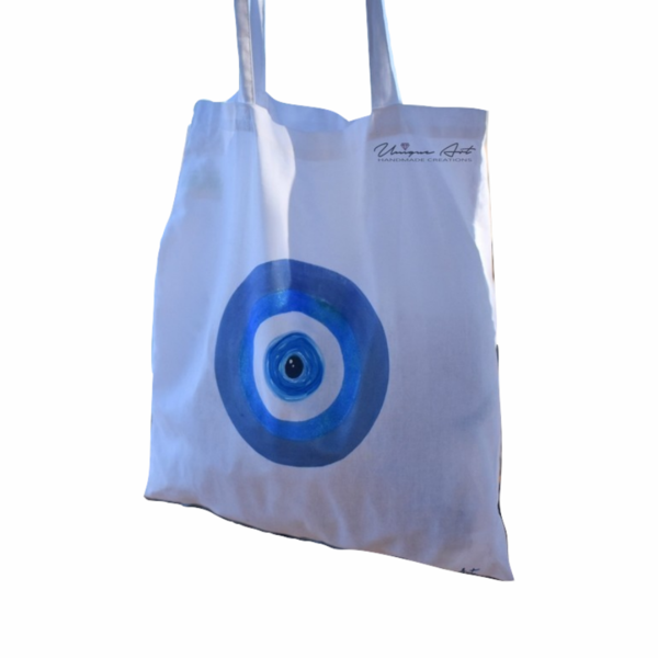 Tote bag Greek Eye | UniqueArt - ύφασμα, ώμου, all day, tote, πάνινες τσάντες - 4