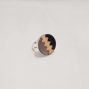 Black3Mat - Χειροποίητο δαχτυλίδι φτιαγμένο με τρία υλικά - ξύλο, ασήμι 925, μέταλλο, plexi glass, αυξομειούμενα