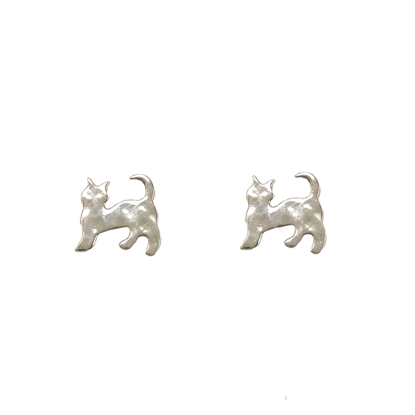 Μικρά καρφωτά σκουλαρίκια σχήματος γάτας - ασήμι, γάτα, καρφωτά, μικρά, ζωάκια