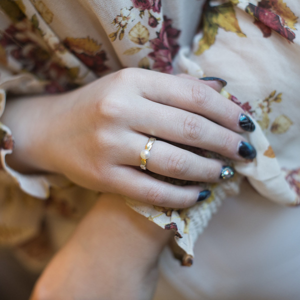 Επιχρυσωμένο δαχτυλίδι από ασήμι 925 και μαργαριτάρι - μαργαριτάρι, επιχρυσωμένα, ασήμι 925, βεράκια, για γάμο - 3
