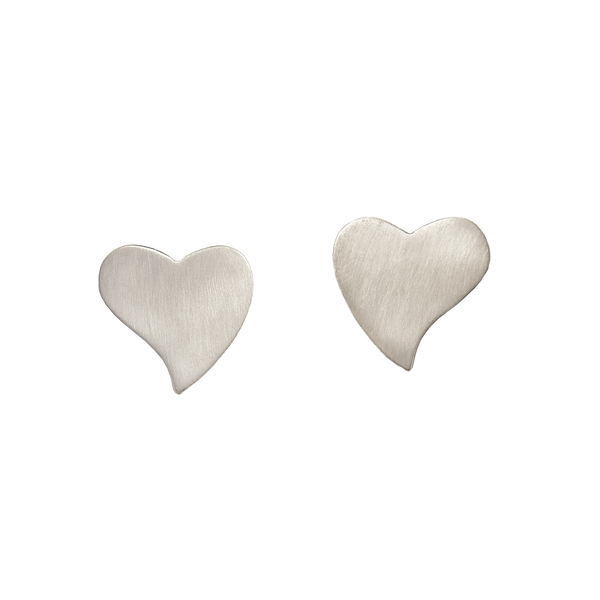 Ασημένια χειροποίητα ματ καρφωτά σκουλαρίκια σχήματος καρδιάς - ασήμι, καρδιά, καρφωτά, μικρά, δώρα για γυναίκες