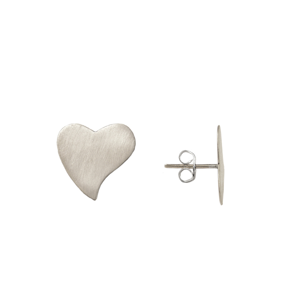 Ασημένια χειροποίητα ματ καρφωτά σκουλαρίκια σχήματος καρδιάς - ασήμι, καρδιά, καρφωτά, μικρά, δώρα για γυναίκες - 2