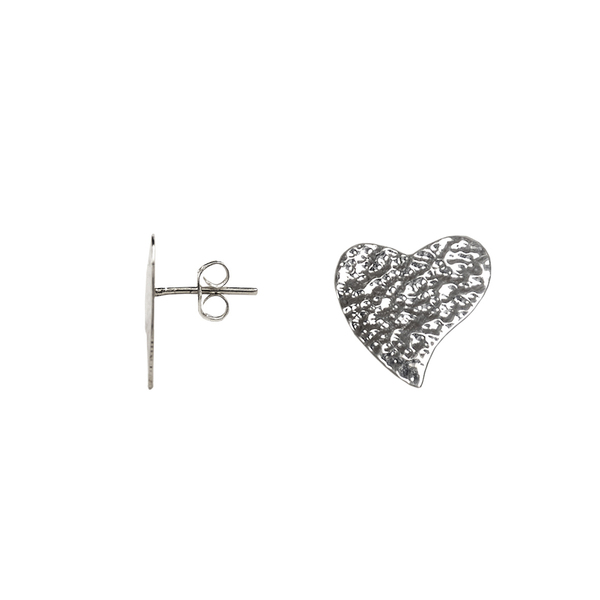 Ασημένια χειροποίητα καρφωτά σκουλαρίκια σχήματος καρδιάς - ασήμι, καρδιά, καθημερινό, καρφωτά, μικρά - 2