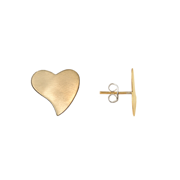 Χρυσόχρωμα ματ καρφωτά χειροποίητα σκουλαρίκια σχήματος καρδιάς - ορείχαλκος, καρδιά, καρφωτά, μικρά, faux bijoux, καρφάκι - 2