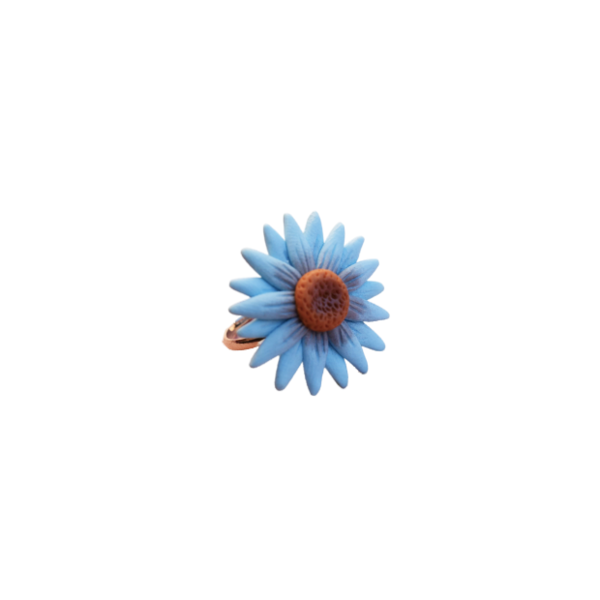 "Baby blue daisy"- Χειροποίητο δαχτυλίδι γαλάζια μαργαρίτα (αυξομειούμενο) - ορείχαλκος, πηλός, μεγάλα, αυξομειούμενα