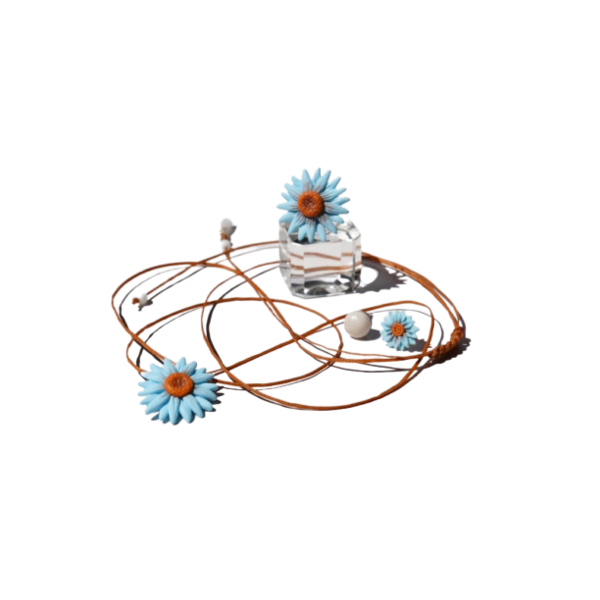"Baby blue daisies"- Σετ χειροποίητα σκουλαρίκια, κολιέ και δαχτυλίδι με γαλάζια μαργαρίτα (πηλός, ατσάλι) - δώρο, πηλός, λουλούδι, σετ κοσμημάτων