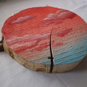 Ξύλινο καδράκι ζωγραφισμένο στο χέρι με ακρυλικά χρώματα (σύννεφα) - ακρυλικό, διακοσμητικά - 4