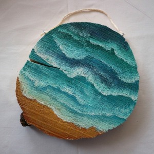Ξύλινο καδράκι ζωγραφισμένο στο χέρι με ακρυλικά χρώματα (κύματα) - ακρυλικό, διακοσμητικά