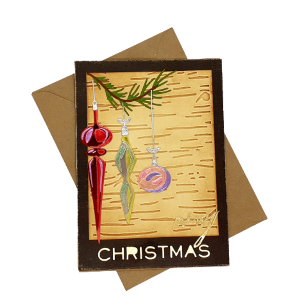 Κάρτα Χριστουγέννων - Στολίδια Ρετρό - στολίδι, κάρτα ευχών, χριστουγεννιάτικα δώρα, στολίδι δέντρου, ευχετήριες κάρτες