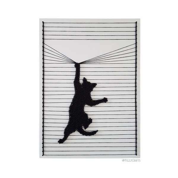Κάδρο με καρφιά & κλωστές "Cat" 35x25cm - πίνακες & κάδρα, διακόσμηση, γάτα