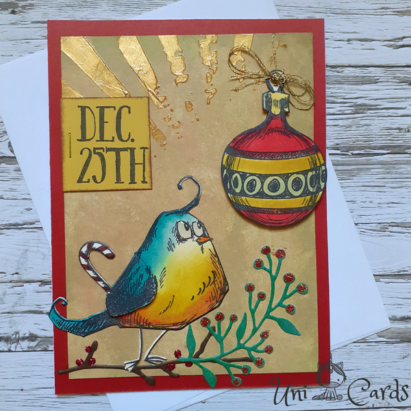 Ευχετήρια Κάρτα Χριστουγέννων - Cute Bird - πουλάκια, κάρτα ευχών, χριστούγεννα, χριστουγεννιάτικα δώρα, ευχετήριες κάρτες - 2