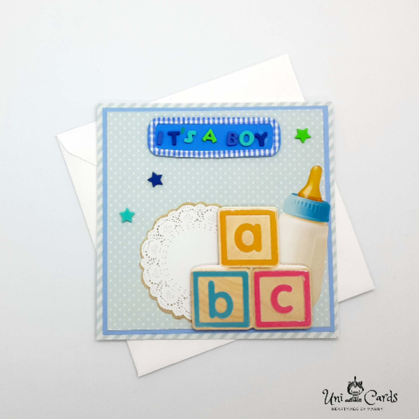 Κάρτα για νεογέννητα - It's a boy - αγόρι, βρεφικά, κάρτα ευχών, γέννηση, για μωρά - 3