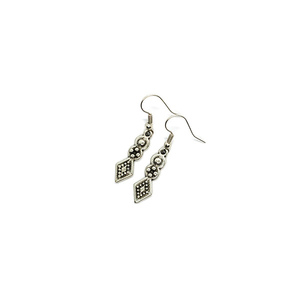 "Rhombus Flower Earrings" - Κρεμαστά σκουλαρίκια με μεταλλικά στοιχεία - επάργυρα, μικρά, boho, μπρούντζος, κρεμαστά, γάντζος