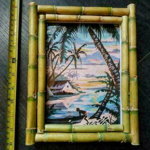 Σετ δύο εξωτικών φωτιζόμενων κορνιζών μπαμπού με θέμα νησί Ειρηνικού - vintage, πίνακες & κάδρα - 4