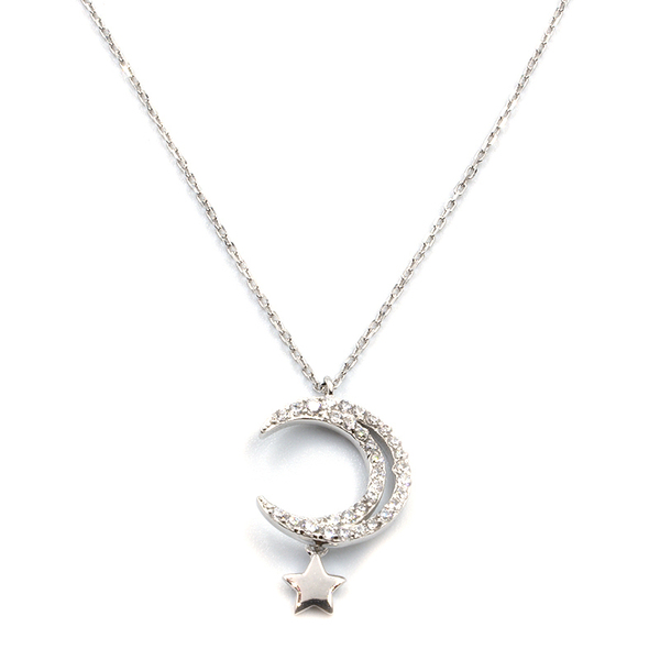 Κολιέ από Ασήμι 925 με Φεγγάρι και Αστέρι Crystal Night - charms, ασήμι 925, δώρο, κοντά, ζιργκόν