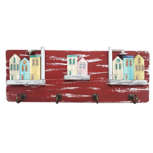 Κρεμάστρα ξύλινη χειροποίητη ζωγραφισμένη στο χέρι Γειτονιές 40x15x5 πολύχρωμο Καπαδάκης - ζωγραφισμένα στο χέρι, χειροποίητα, κρεμάστρες, ξύλινα διακοσμητικά τοίχου