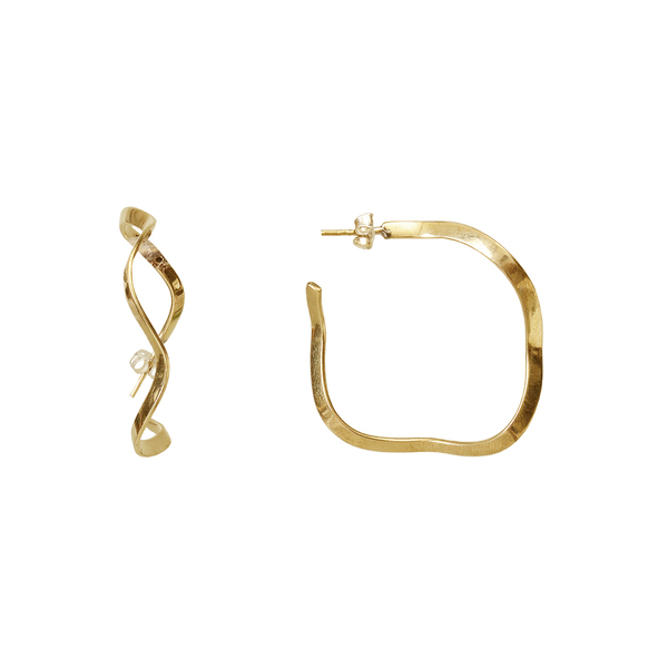 Χειροποίητα χρυσόχρωμα κυματιστά σφυρήλατα σκουλαρίκια κρίκοι - gold large wavy hoops - ορείχαλκος, κρίκοι, μεγάλα, faux bijoux