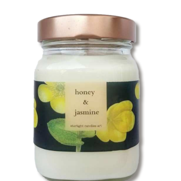 Μεγάλο αρωματικό κερί με άρωμα μέλι & γιασεμί. - δώρο, διακόσμηση, οικολογικό, αρωματικά κεριά, κεριά