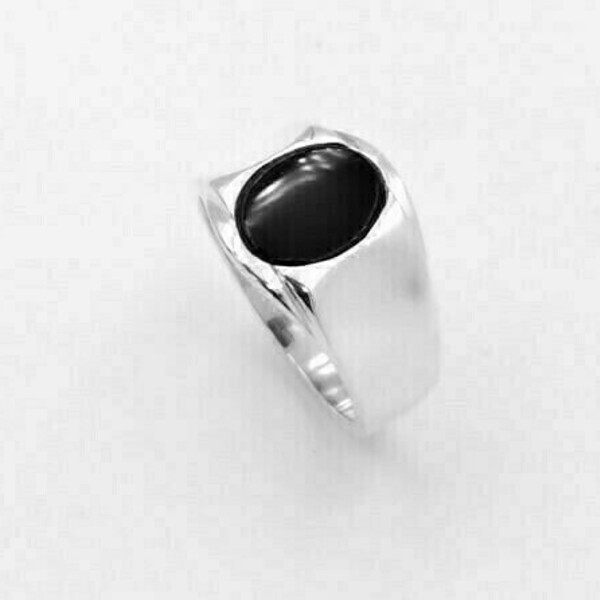Ανδρικό δαχτυλίδι από ασήμι 925 με μαύρο όνυχα χειροποίητο - πέτρα, ασήμι 925, όνυχας, δαχτυλίδια, δώρα για άντρες