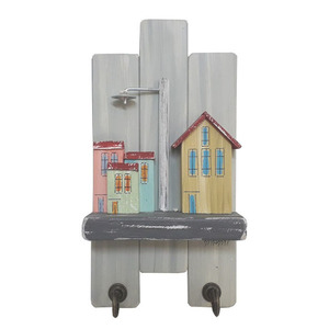 Κρεμάστρα ξύλινη χειροποίητη ζωγραφισμένη στο χέρι Σπίτια χρωματιστά με κολόνα 21x30x7 πολύχρωμο Καπαδάκης - ζωγραφισμένα στο χέρι, χειροποίητα, κρεμάστρες, ξύλινα διακοσμητικά τοίχου
