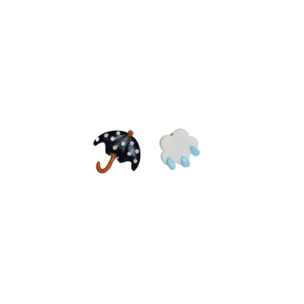 "Umbrella on a rainy day"- Σκουλαρίκια χειροποίητα μικρά καρφωτά από πολυμερικό πηλό - πηλός, καρφωτά, μικρά, ατσάλι