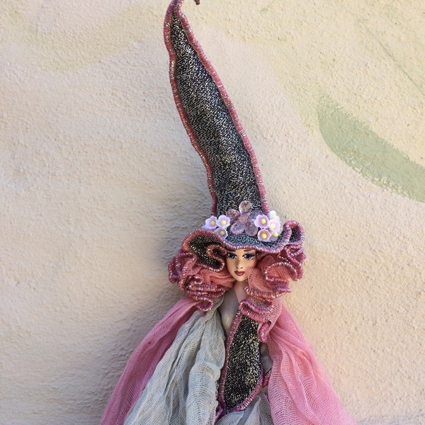 Διακοσμητική Κούκλα "Μάγισσα Μικρή" Ροζ με Γκρι - κορίτσι, διακόσμηση, διακοσμητικά, διακόσμηση σαλονιού, κούκλες - 3