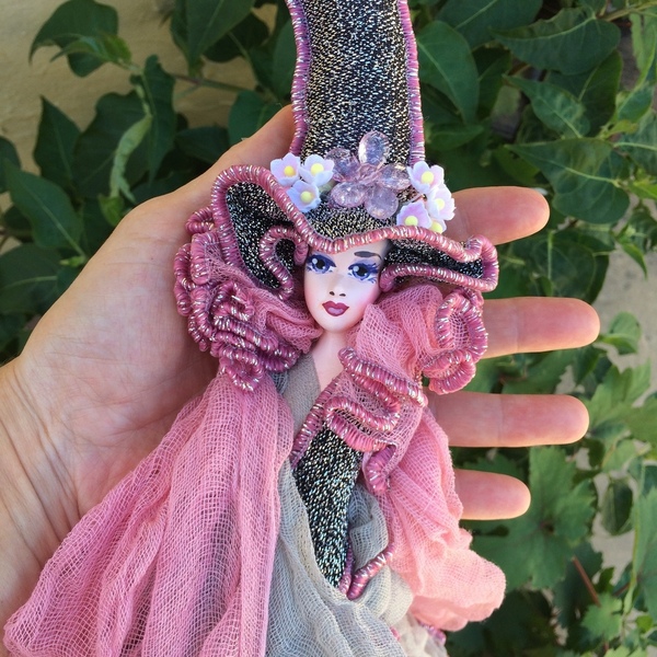 Διακοσμητική Κούκλα "Μάγισσα Μικρή" Ροζ με Γκρι - κορίτσι, διακόσμηση, διακοσμητικά, διακόσμηση σαλονιού, κούκλες - 4