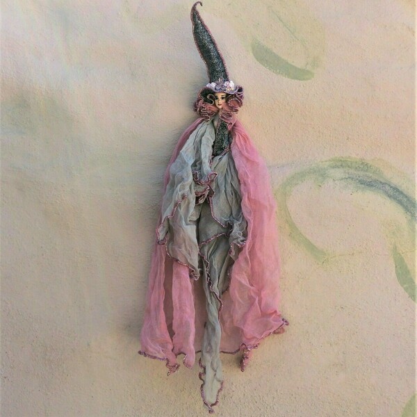 Διακοσμητική Κούκλα "Μάγισσα Μικρή" Ροζ με Γκρι - κορίτσι, διακόσμηση, διακοσμητικά, διακόσμηση σαλονιού, κούκλες - 5