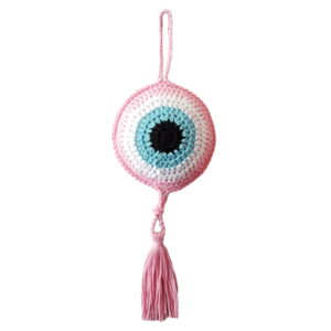 Πλεκτό μάτι ροζ 31cm - κορίτσι, φυλαχτά, ματάκια, μάτι, δώρο γέννησης