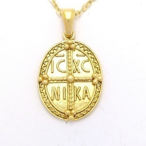 Κωνσταντινάτο ασήμι 925 επιχρυσο Κ14 διπλής όψεως - charms, ασήμι 925, κοντά, κωνσταντινάτα