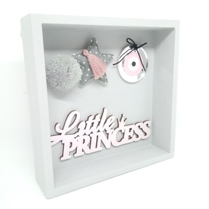 Παιδικό Γούρι Φυλαχτό - Ματάκι για Νεογέννητο Καδράκι 3D Πριγκίπισσα από ξύλο, plexiglass 15x15x4 εκ - κορίτσι, plexi glass, βρεφικά, φυλαχτά - 3