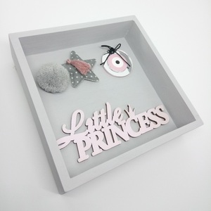 Παιδικό Γούρι Φυλαχτό - Ματάκι για Νεογέννητο Καδράκι 3D Πριγκίπισσα από ξύλο, plexiglass 15x15x4 εκ - κορίτσι, plexi glass, βρεφικά, φυλαχτά - 4