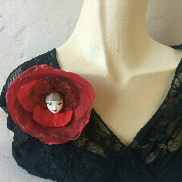 Υφασμάτινη Καρφίτσα "Baby Rose"σε 4 χρώματα - ύφασμα, τριαντάφυλλο, πηλός, μαμά, δώρα για δασκάλες - 2